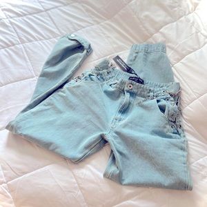 Light Wash Mom Jeans with Chain Detail